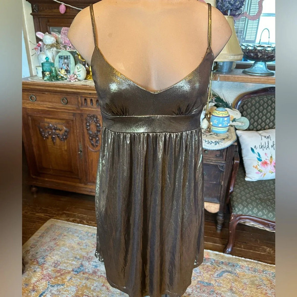 Y2K Metallic Gold Baby doll dress NWT fire Los Angeles - Picture 5 of 6